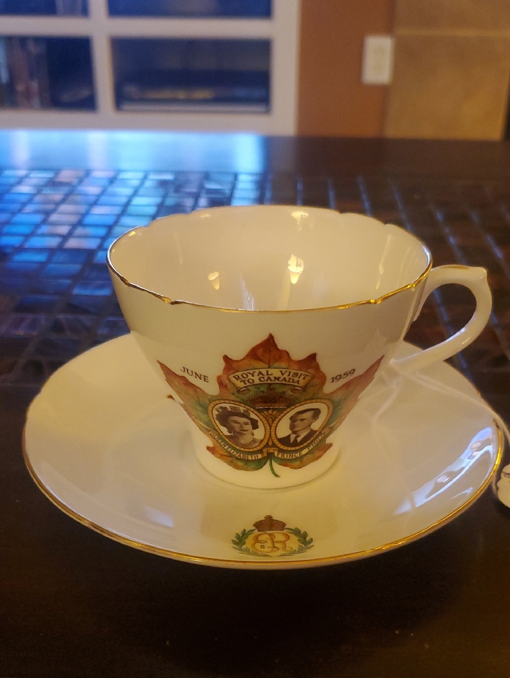 Commemorative Royal Visit to Canada 1959 Tea Cup & Saucer - White with Gold Trim